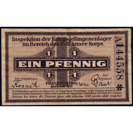 Allemagne - Camp de prisonniers - Francfort - 1 pfennig - Série A - 01/06/1917 - Etat : TTB