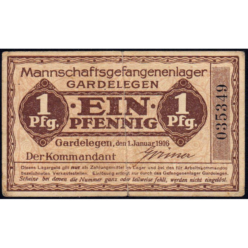 Allemagne - Camp de prisonniers WW1 - Gardelegen - 1 pfennig - 01/01/1917 - Etat : TTB