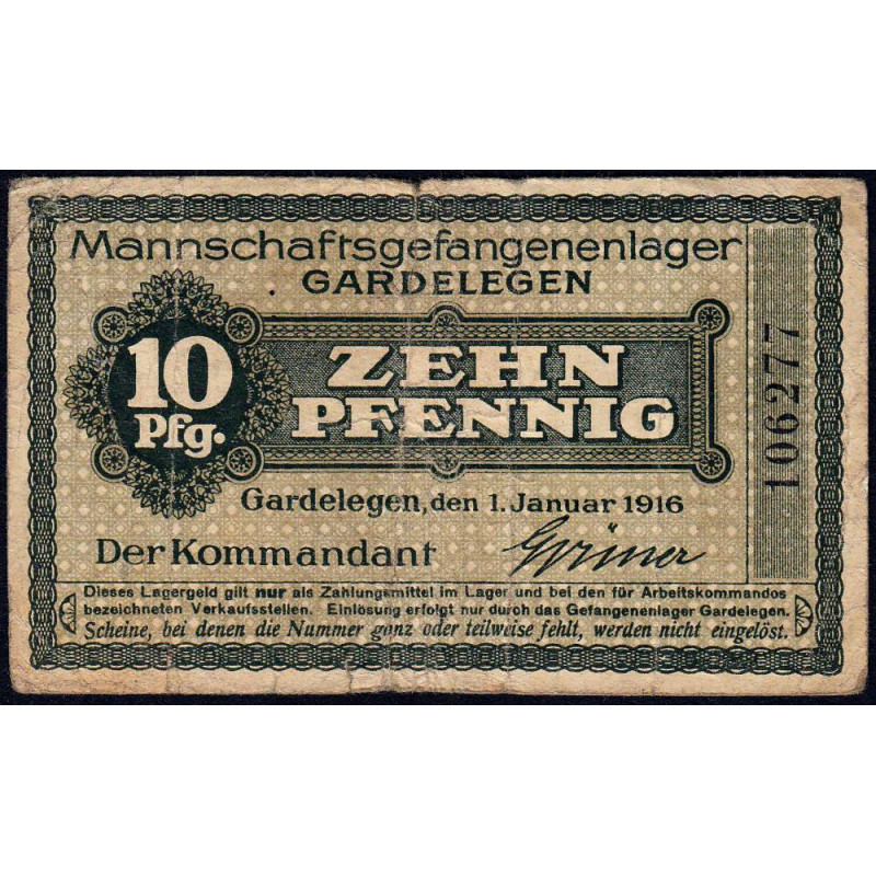 Allemagne - Camp de prisonniers WW1 - Gardelegen - 10 pfennig - 01/01/1917 - Etat : TB+