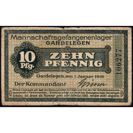 Allemagne - Camp de prisonniers - Gardelegen - 10 pfennig - 01/01/1917 - Etat : TB+