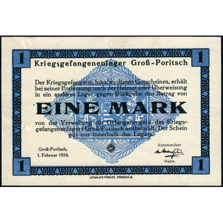 Allemagne - Camp de prisonniers - Gross-Poritsch - 1 mark - 01/02/1916 - Etat : SUP+