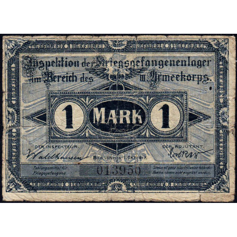 Allemagne - Camp de prisonniers WW1 - Guben - 1 mark - 01/10/1917 - Etat : TB