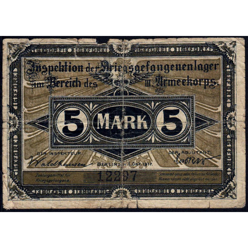 Allemagne - Camp de prisonniers WW1 - Guben - 5 mark - 01/10/1917 - Etat : TB-