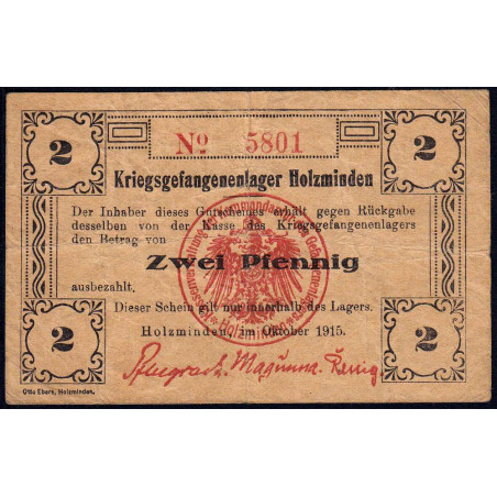 Allemagne - Camp de prisonniers - Holzminden - 2 pfennig - 10/1915 - Etat : TTB