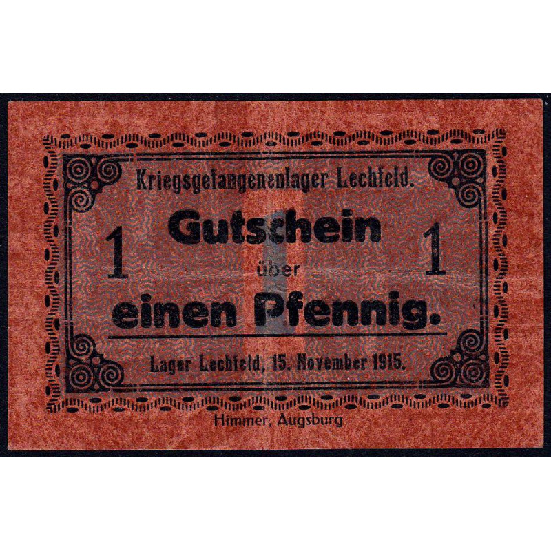 Allemagne - Camp de prisonniers WW1 - Lechfeld - 1 pfennig - 15/11/1915 - Etat : TTB