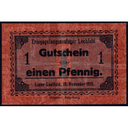 Allemagne - Camp de prisonniers - Lechfeld - 1 pfennig - 15/11/1915 - Etat : TTB