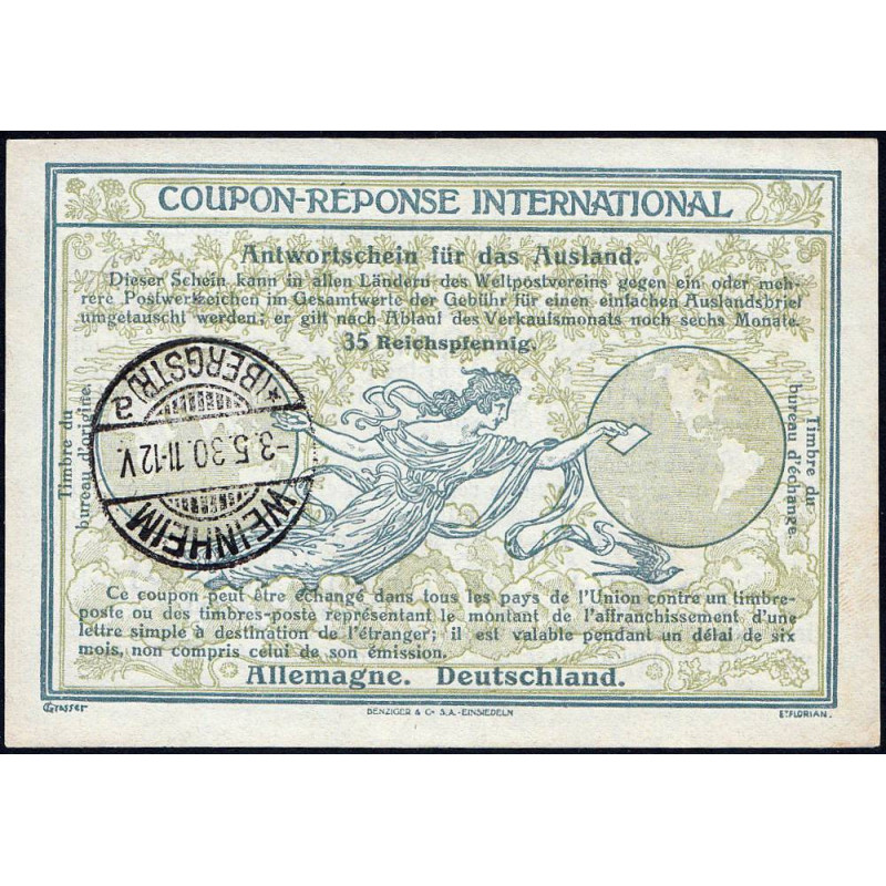 Weinheim - Coupon-réponse international - 35 reichspfennig - 03/05/1930 - Etat : SUP+