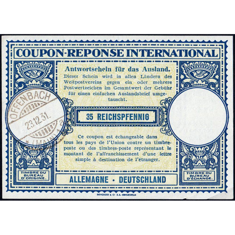 Offenbach - Coupon-réponse international - 35 reichspfennig - 23/12/1931 - Etat : SPL
