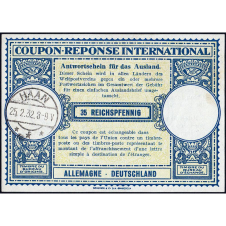 Haan - Coupon-réponse international - 35 reichspfennig - 25/02/1932 - Etat : pr.NEUF