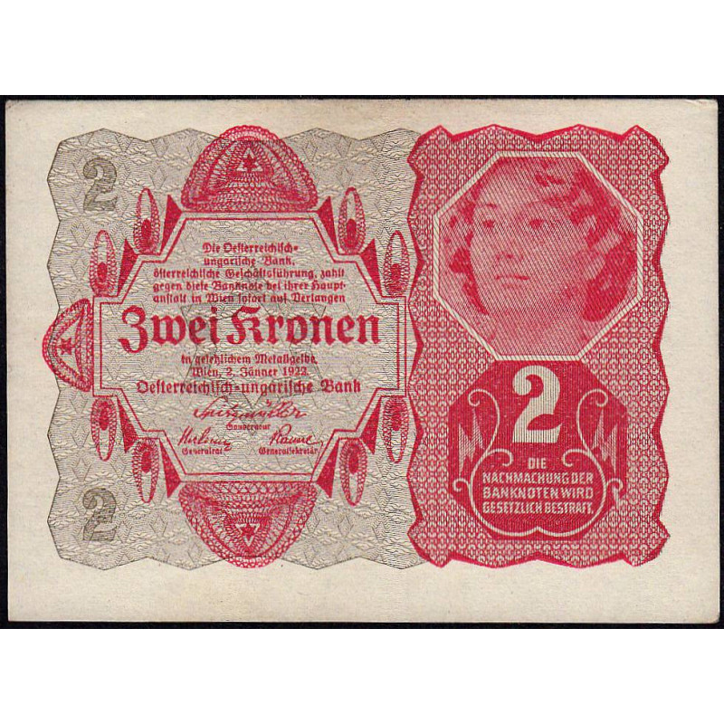 Autriche - Pick 74 - 2 kronen - 02/01/1922 - Etat : SUP+
