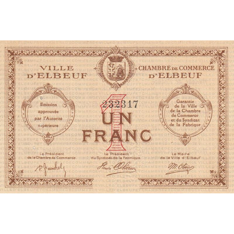 Elbeuf - Pirot 55-5 - 1 franc - Sans date - Etat : SUP-