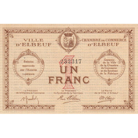 Elbeuf - Pirot 55-5 - 1 franc - Sans date - Etat : SUP-