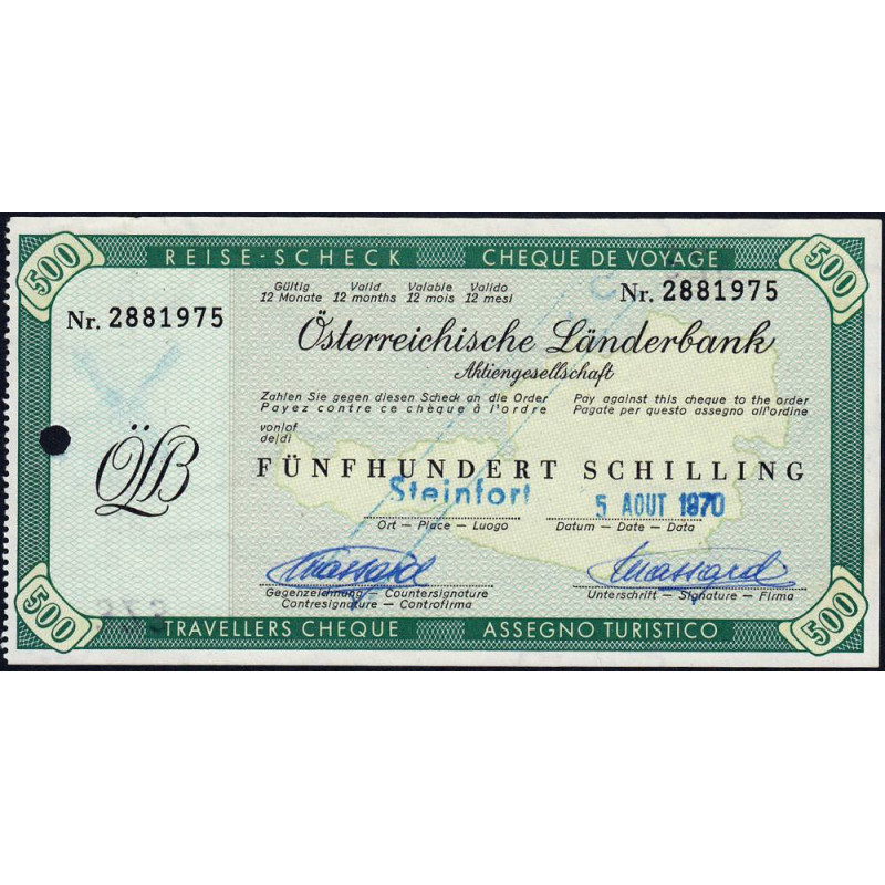 Autriche - Chèque Voyage - Österreichische Länderbank - 500 shilling - 1970 - Etat : SPL