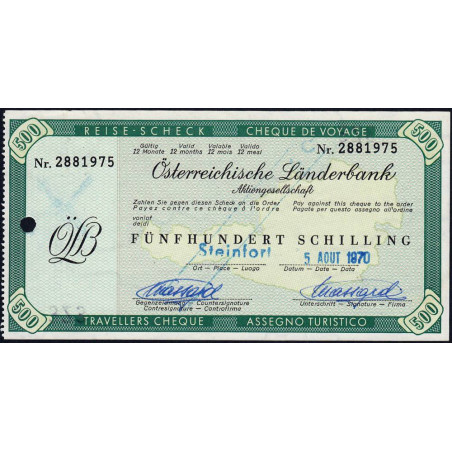 Autriche - Chèque Voyage - Österreichische Länderbank - 500 shilling - 1970 - Etat : SPL