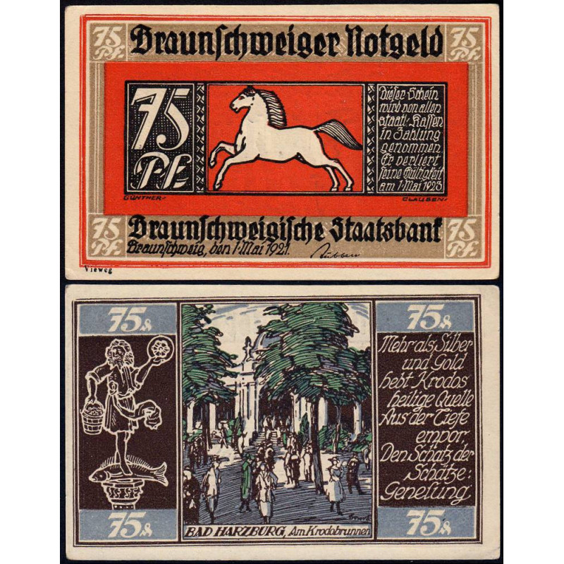 Allemagne - Notgeld - Braunschweig - 75 pfennig - Série 3 - Réf. i - 01/05/1921 - Etat : SPL