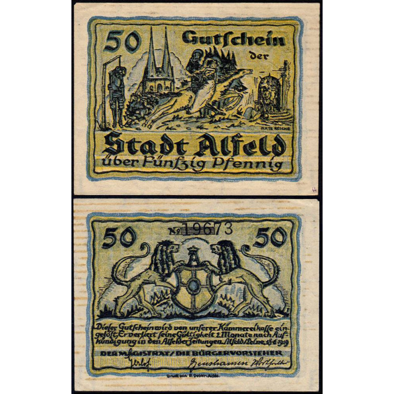 Allemagne - Notgeld - Alfeld - 50 pfennig - 18/06/1919 - Etat : SUP
