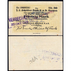 Allemagne - Notgeld - Bremen - Franck Werke - 50 mark - 23/09/1922 - Etat : TTB+