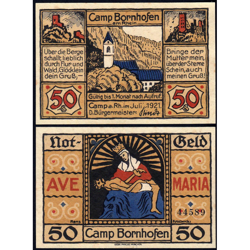 Allemagne - Notgeld - Camp-Bornhofen (Kamp-Bornhofen) - 50 pfennig - 07/1921 - Etat : SPL