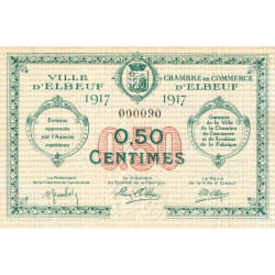 Elbeuf - Pirot 55-9 - 50 centimes - 1917 - Petit numéro - Etat : SPL+ à NEUF