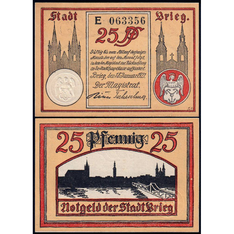 Pologne - Notgeld - Brieg (Brzeg) - 25 pfennig - Série E - 18/01/1921 - Etat : NEUF