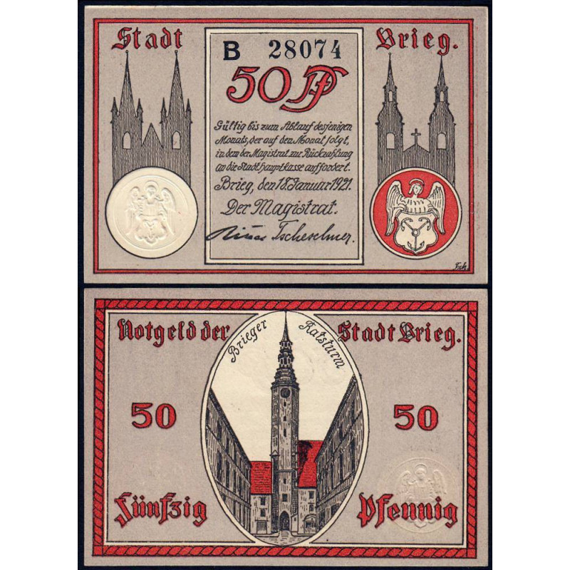 Pologne - Notgeld - Brieg (Brzeg) - 50 pfennig - Série B - 18/01/1921 - Etat : NEUF