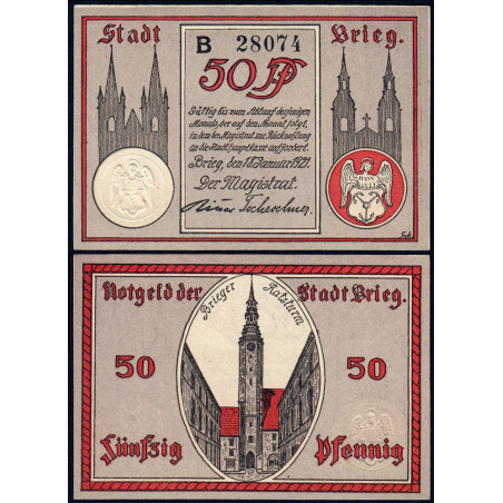 Pologne - Notgeld - Brieg (Brzeg) - 50 pfennig - Série B - 18/01/1921 - Etat : NEUF