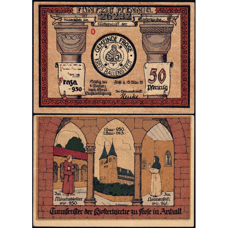 Allemagne - Notgeld - Frose-in-Anhalt - 50 pfennig - Lettre O - 15/03/1921 - Etat : SPL