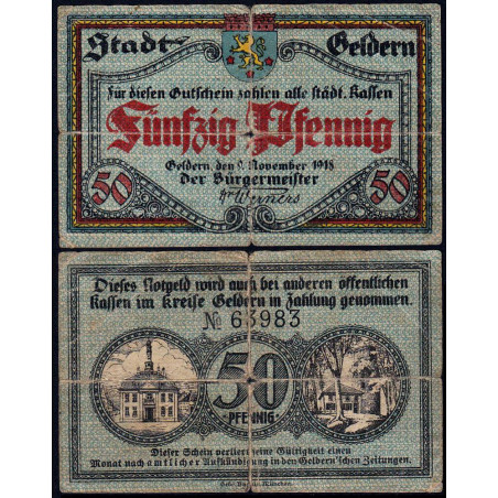 Allemagne - Notgeld - Geldern - 50 pfennig - Type a - 09/11/1918 - Etat : TB