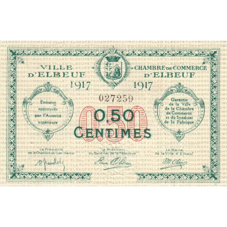 Elbeuf - Pirot 55-9 - 50 centimes - 1917 - Etat : SUP