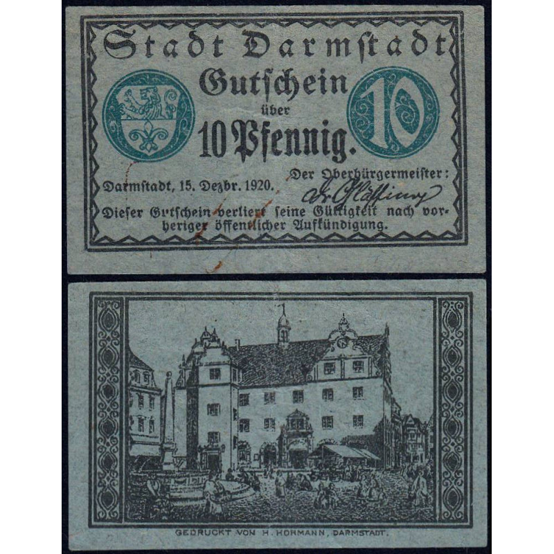 Allemagne - Notgeld - Darmstadt - 10 pfennig - 15/12/1920 - Etat : TTB