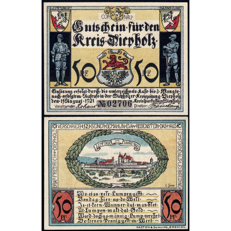 Allemagne - Notgeld - Diepholz - 50 pfennig - 15/08/1921 - Etat : NEUF