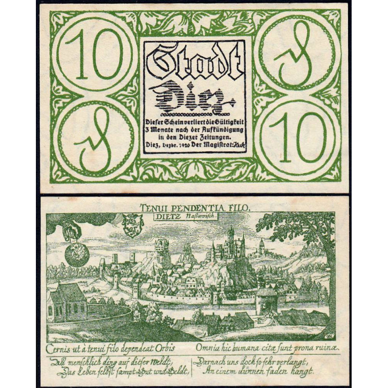Allemagne - Notgeld - Diez - 10 pfennig - 12/1920 - Etat : SPL