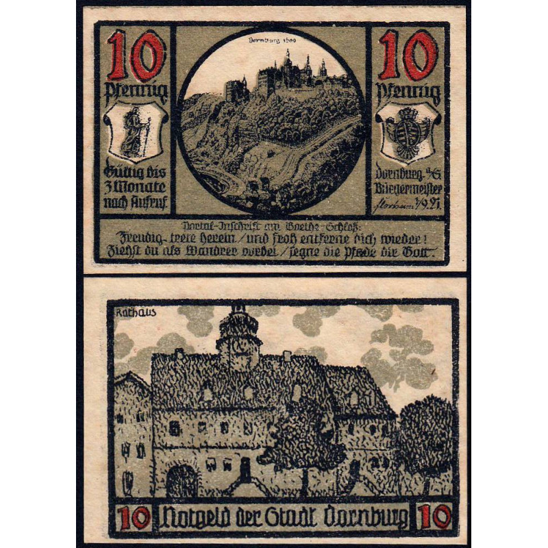 Allemagne - Notgeld - Dornburg - 10 pfennig - 01/09/1921 - Etat : SPL