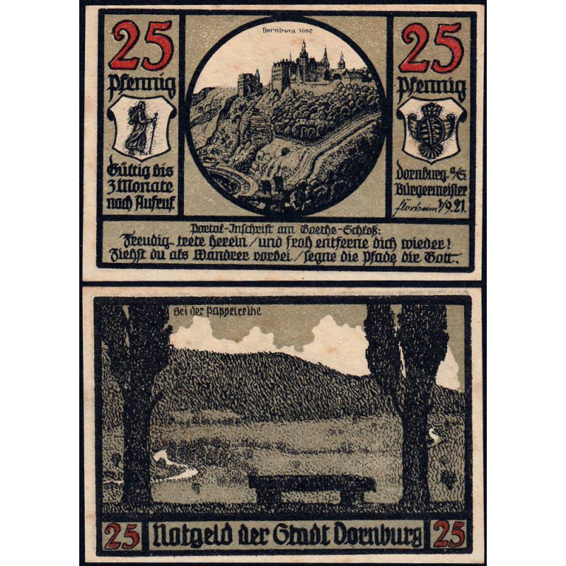 Allemagne - Notgeld - Dornburg - 25 pfennig - 01/09/1921 - Etat : SPL