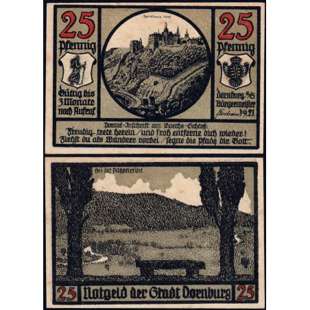 Allemagne - Notgeld - Dornburg - 25 pfennig - Type 1 - 01/09/1921 - Etat : SPL