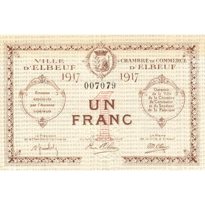Elbeuf - Pirot 55-11 - 1 franc - 1917 - Etat : SPL