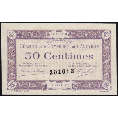 Rodez et Millau - Pirot 108-1 - 50 centimes - Sans série - 12/03/1915 - Etat : SUP+