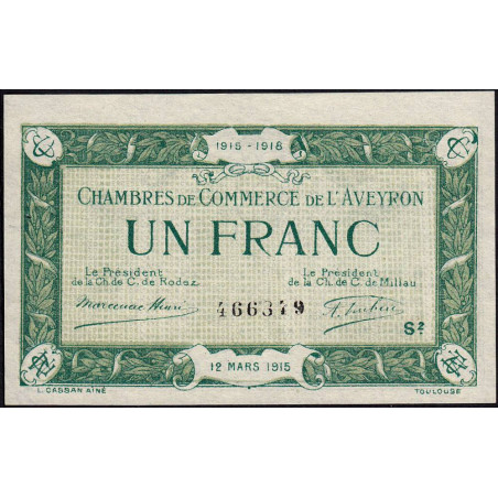 Rodez et Millau - Pirot 108-9 - 1 franc - Série 2 - 12/03/1915 - Etat : SUP+ à SPL