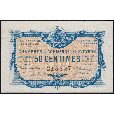 Rodez et Millau - Pirot 108-11 - 50 centimes - Série 1 - 19/07/1917 - Etat : SPL