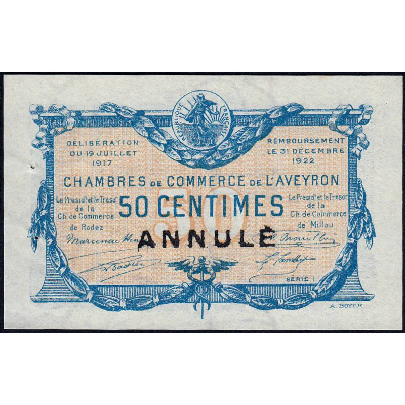 Rodez et Millau - Pirot 108-12 - 50 centimes - Série 1 - 19/07/1917 - Annulé - Etat : SPL
