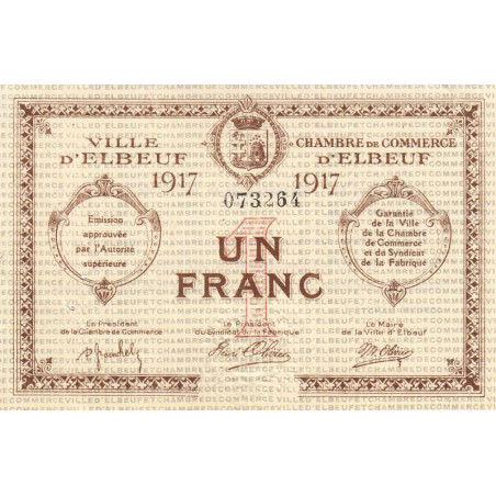 Elbeuf - Pirot 55-11 - 1 franc - 1917 - Etat : SUP-