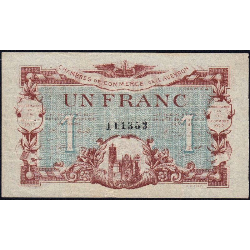 Rodez et Millau - Pirot 108-14 - 1 franc - Série 4 - 19/07/1917 - Etat : TTB