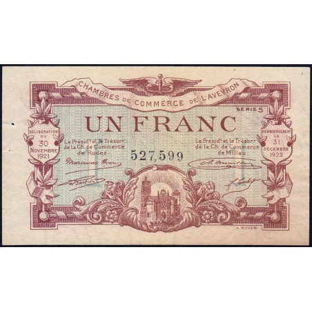 Rodez et Millau - Pirot 108-18 variété - 1 franc - Série  - 30/11/1921 - Etat : SUP+