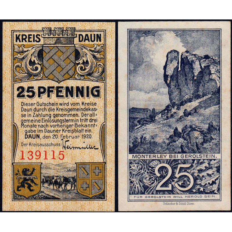 Allemagne - Notgeld - Daun - 25 pfennig - 20/02/1920 - Etat : SUP