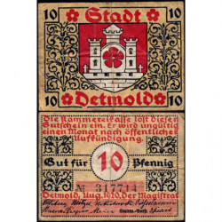 Allemagne - Notgeld - Detmold - 10 pfennig - Réf. 1a - 08/1920 - Etat : TB
