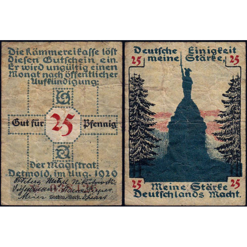 Allemagne - Notgeld - Detmold - 25 pfennig - Réf. 1c - 08/1920 - Etat : TB-