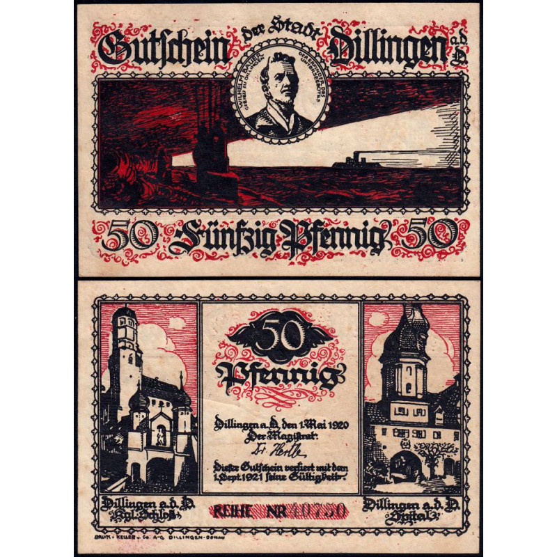 Allemagne - Notgeld - Dillingen an der Donau - 50 pfennig - 01/05/1920 - Etat : SPL