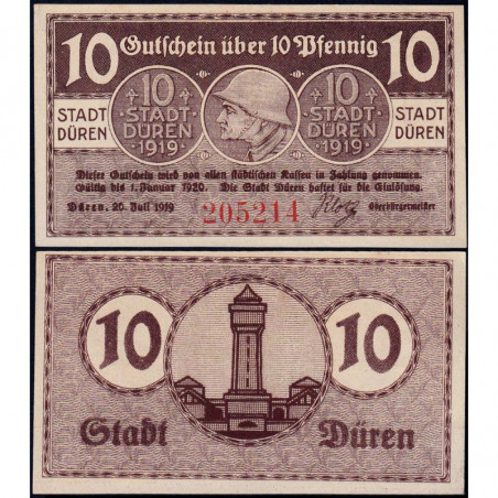 Allemagne - Notgeld - Düren - 10 pfennig - 20/07/1919 - Etat : pr.NEUF