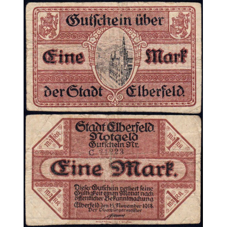 Allemagne - Notgeld - Elberfeld (Wuppertal) - 1 mark - Série C - 15/11/1918 - Etat : TB