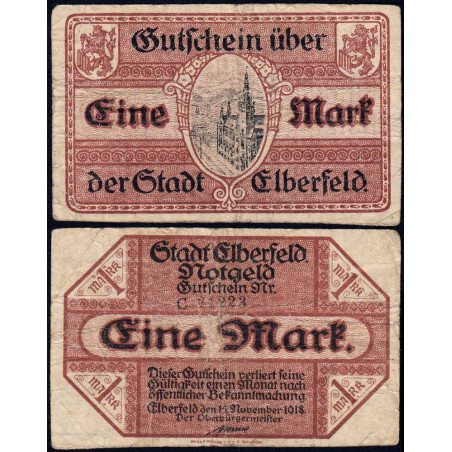 Allemagne - Notgeld - Elberfeld (Wuppertal) - 1 mark - Série C - 15/11/1918 - Etat : TB